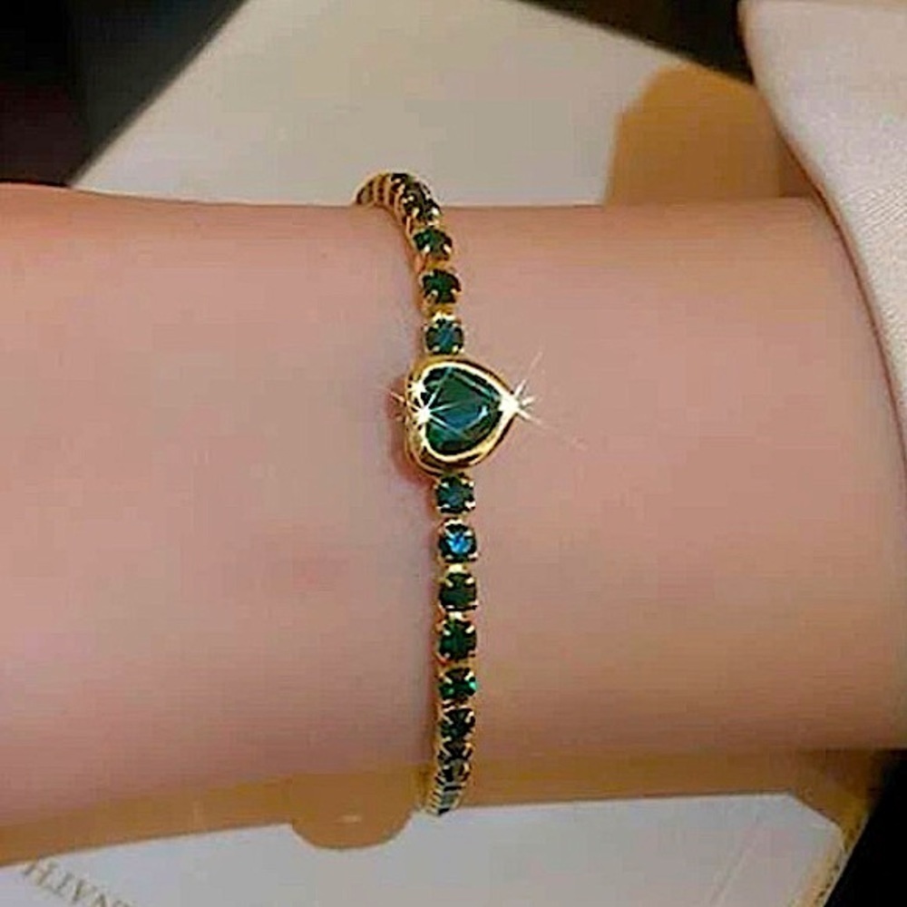 Gold Emerald Green Zircon Heart Bracelet